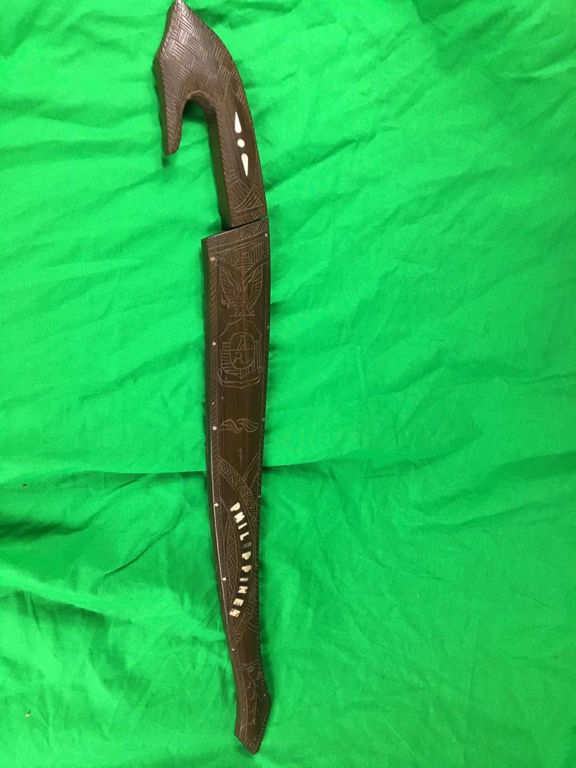 Philippines knife in wood case: unique Philippines knife 23" long