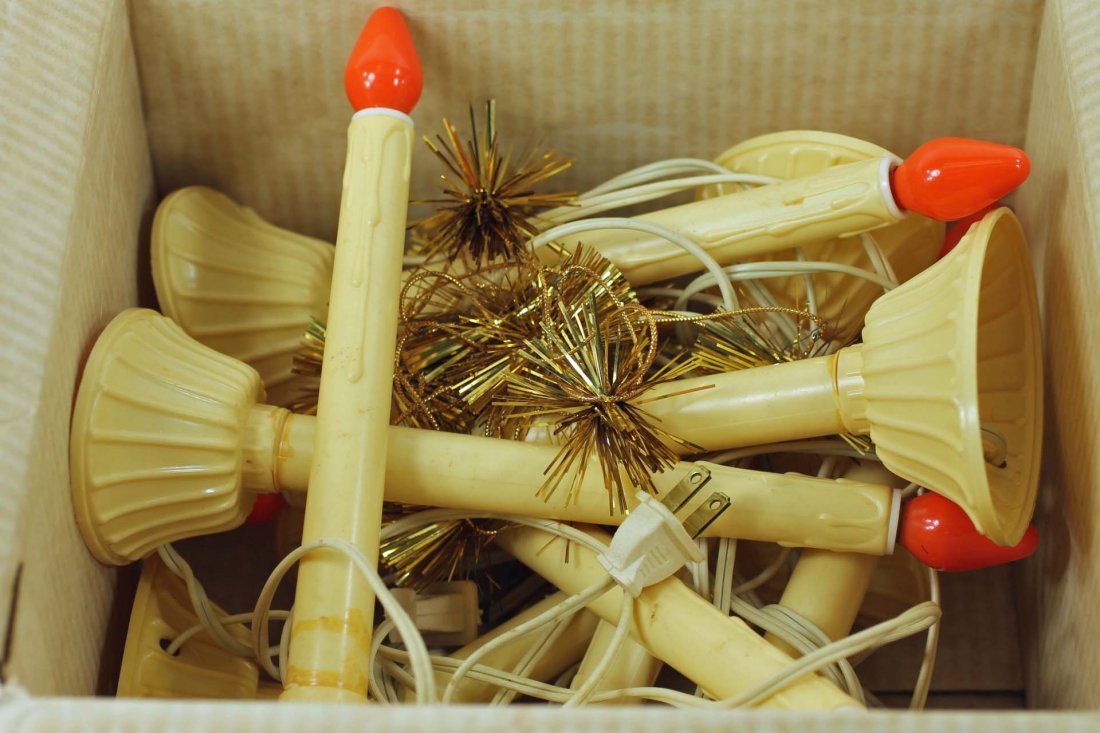 Vintage Christmas Lights: Vintage Christmas lights that look like candles. Made of plastic