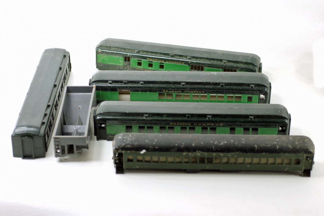 Lot of 6 S Gauge Model Train Car Shells: 5 passenger cars and a coal hopper