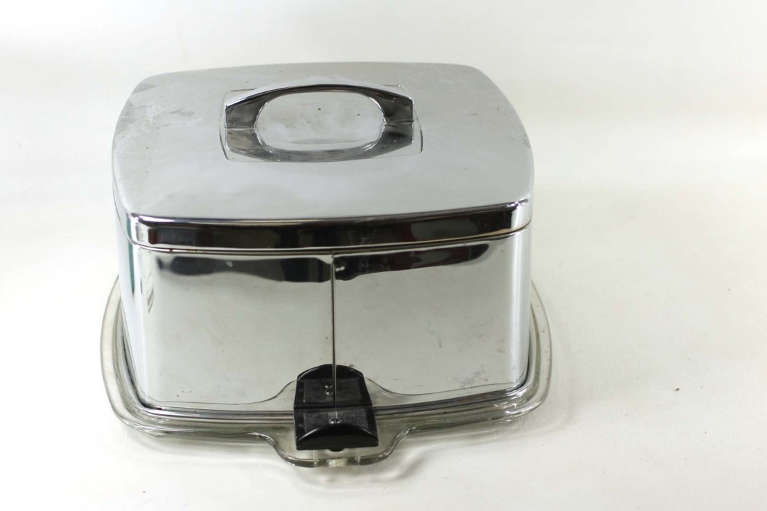 Vintage Covered Cake Plate with Chrome Cover and Glass (1 of 3)