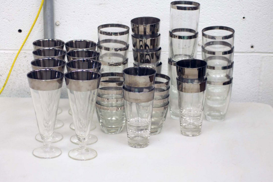 Large Lot of Mid Century Silver Plated Rim Glassware (1 of 1)