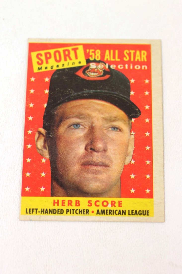 1958 Topps 495 Herb Score Baseball Card: 1958 Topps #495 Herb Score Baseball Card Sport Magazine '58 All Star Selection American League