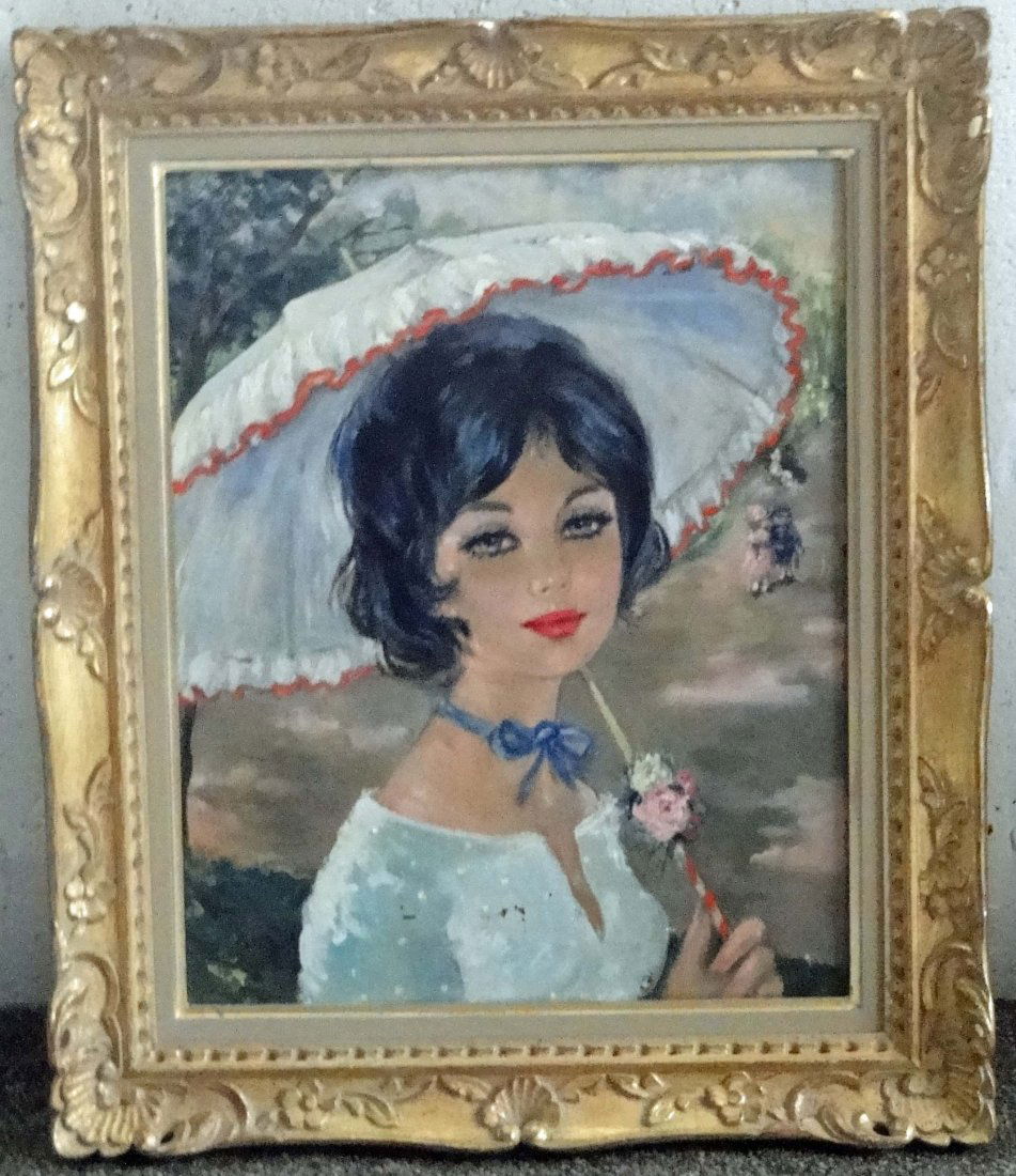 Woman with a Parasol , Unknown Artist , Oil on Canvas (1 of 3)