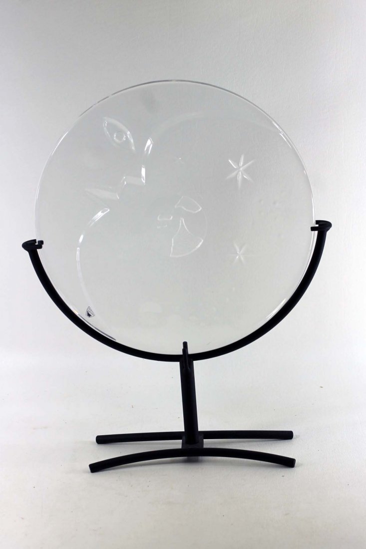 Orrefors Round Art Glass Crescent Moon and Earth: Orrefors Martti Rytkönen Round Art Glass Crescent Moon & Earth with Stand