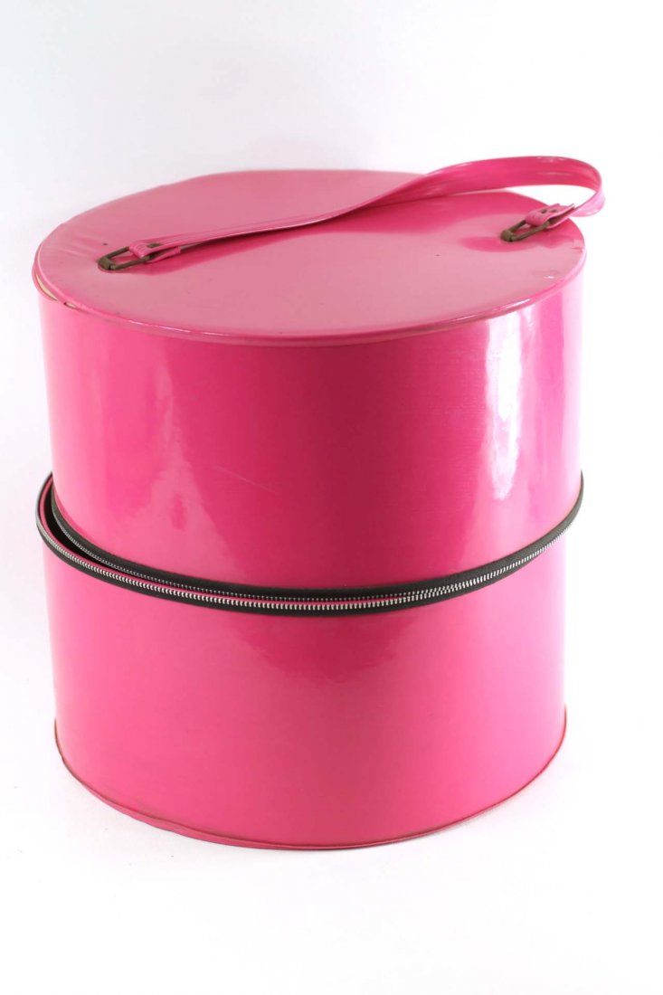 Vintage Hot Pink Hat Box with Zipper (1 of 2)