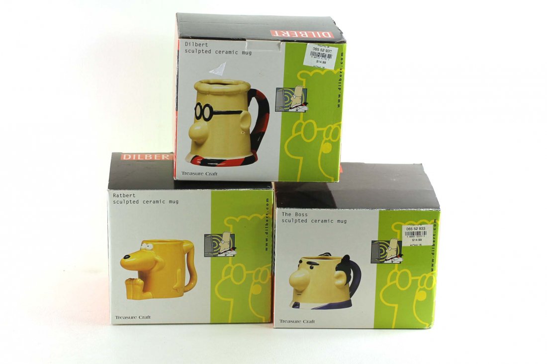 Lot of 3 Dilbert Mugs New in Box: Includes Dilbert, Robert, and The Boss