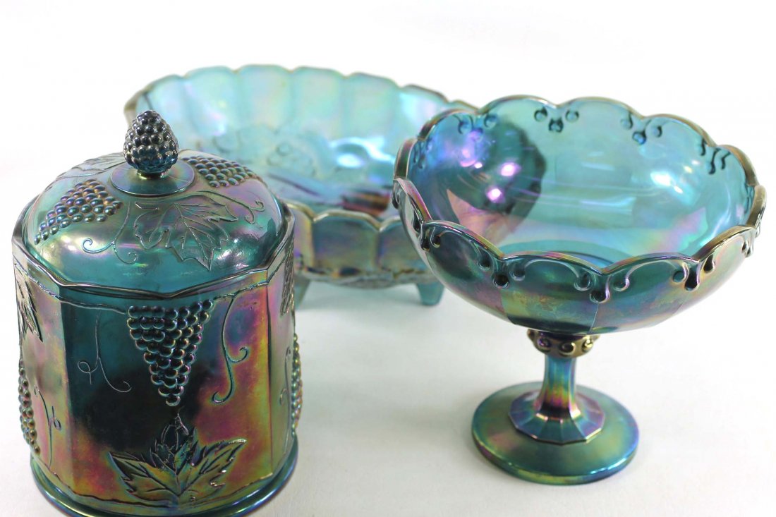 Lot of 3 Blue Indiana Harvest Grape Carnival Glass Item (1 of 4)