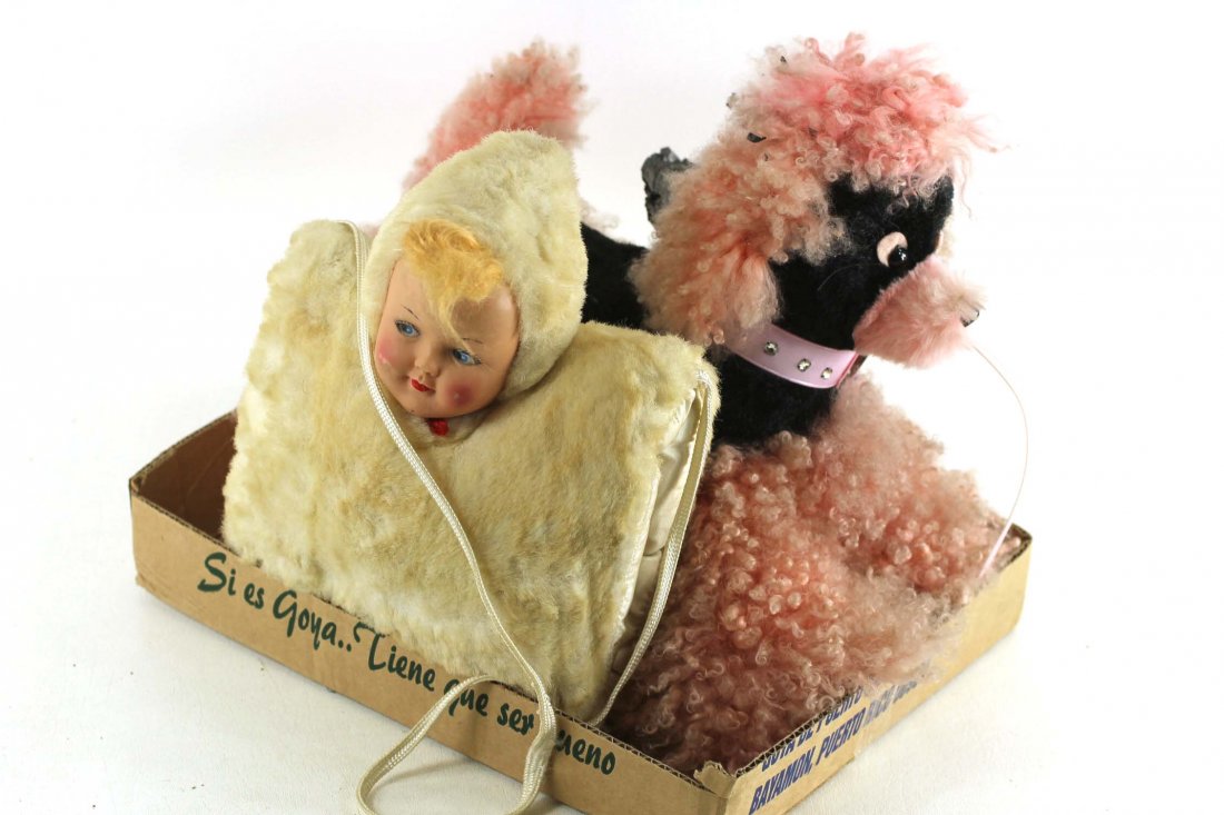 Vintage Plush Pink Poodle and Doll Muff: Vintage Plush Pink Poodle and Doll Muff