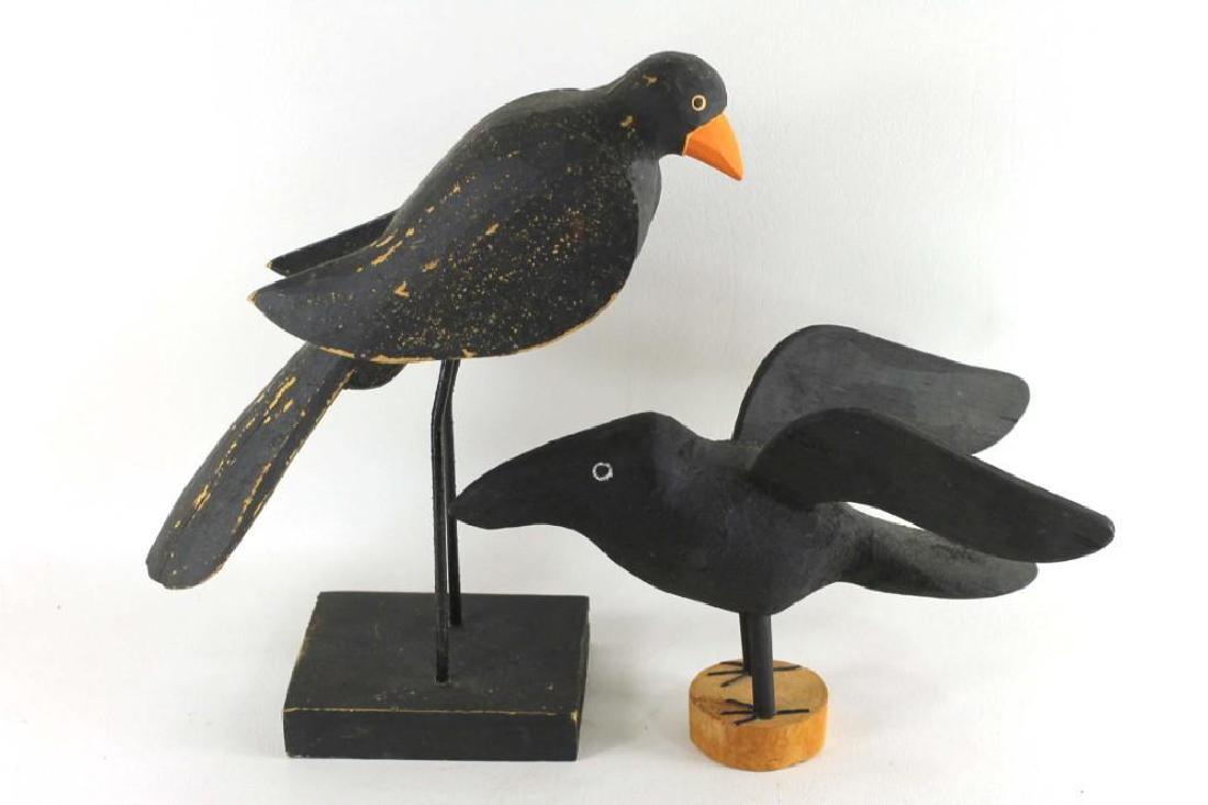 2 Decorative Carved Wood Crows or Ravens (1 of 3)