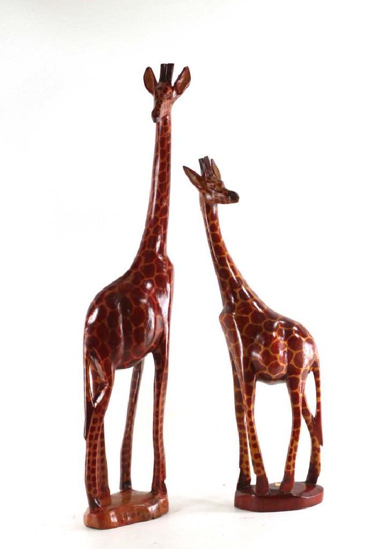 2 Carved Wooden Giraffe Statues (1 of 3)