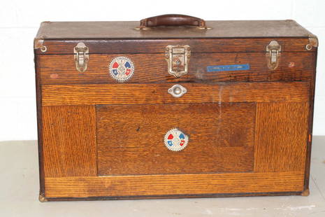 Vintage Wooden Tool Box with Some Tools: Vintage Wooden Tool Box with Some Tools