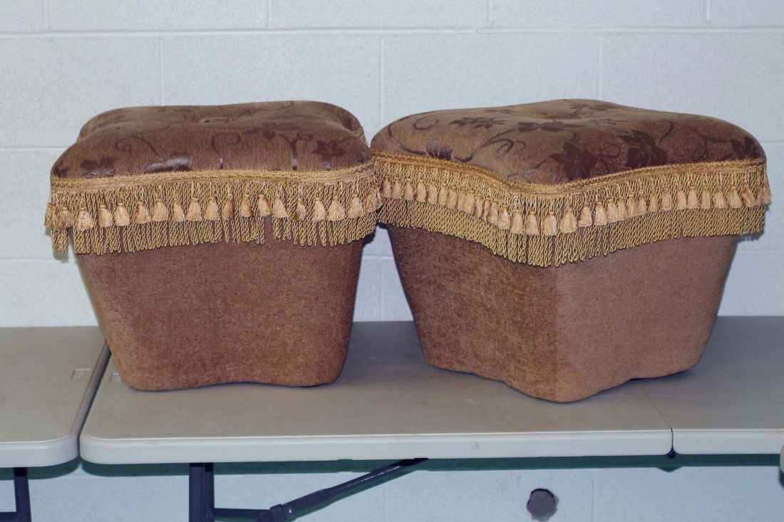 2 Small Tan Upholstered Ottomans or Footstools (1 of 2)