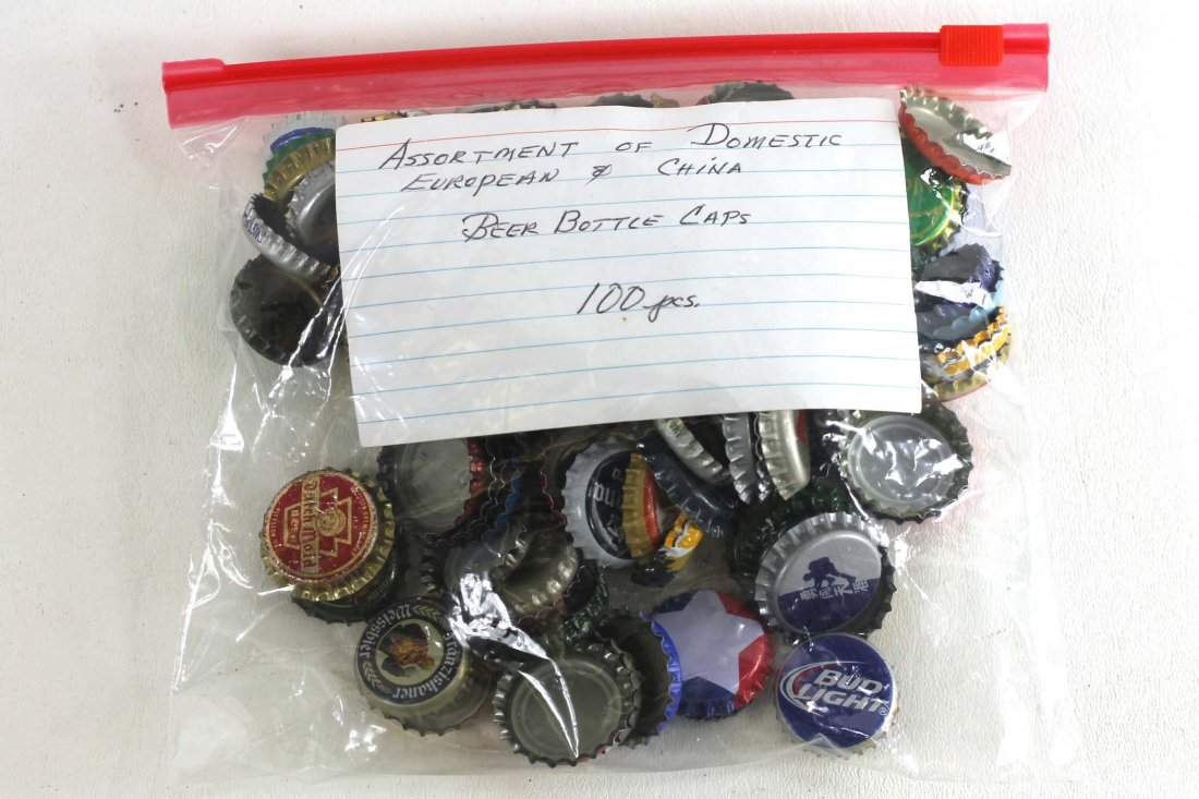 Assortment of Domestic, European, and China Beer Bottle: Assortment of Domestic, European, and China Beer Bottle Caps, Approx 100