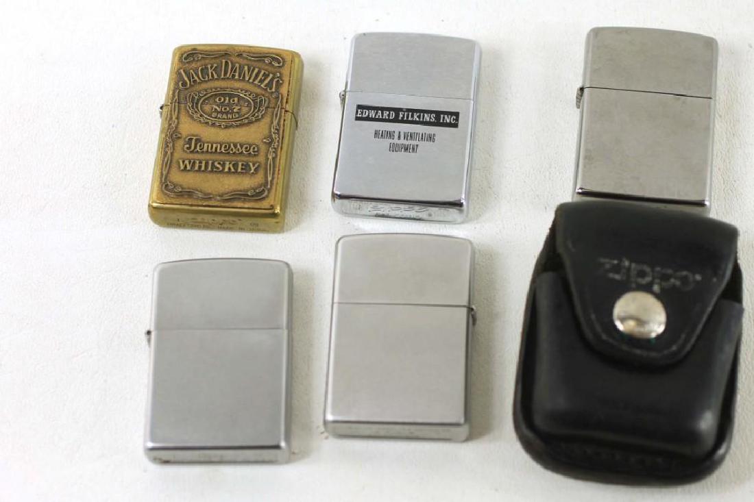 Lot of 5 Zippo Lighters and a Case, incl Jack Daniels: Lot of 5 Zippo Lighters and a Case, incl Jack Daniels and Edward Filkins Advertising Lighters