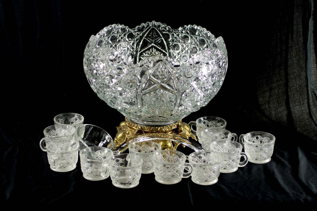 Large Glass Punch Bowl Set with Brass Base, 12 Cups, an Jun 17, 2019
