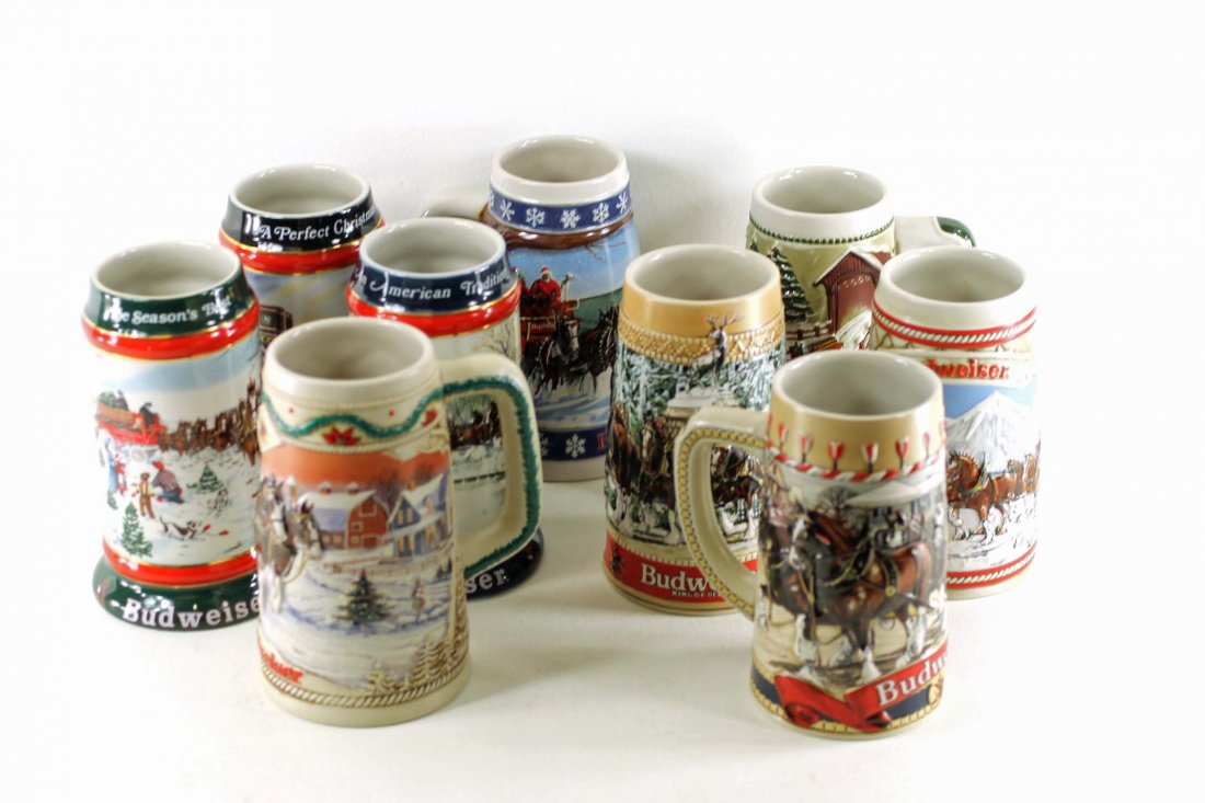 Lot of 9 Budweiser Beer Steins: Lot of 9 Budweiser Beer Steins