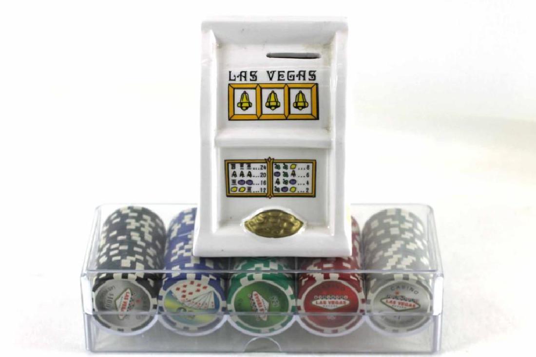 Lot of Poker Chips and a Ceramic Bank: Lot of Poker Chips and a Ceramic Bank
