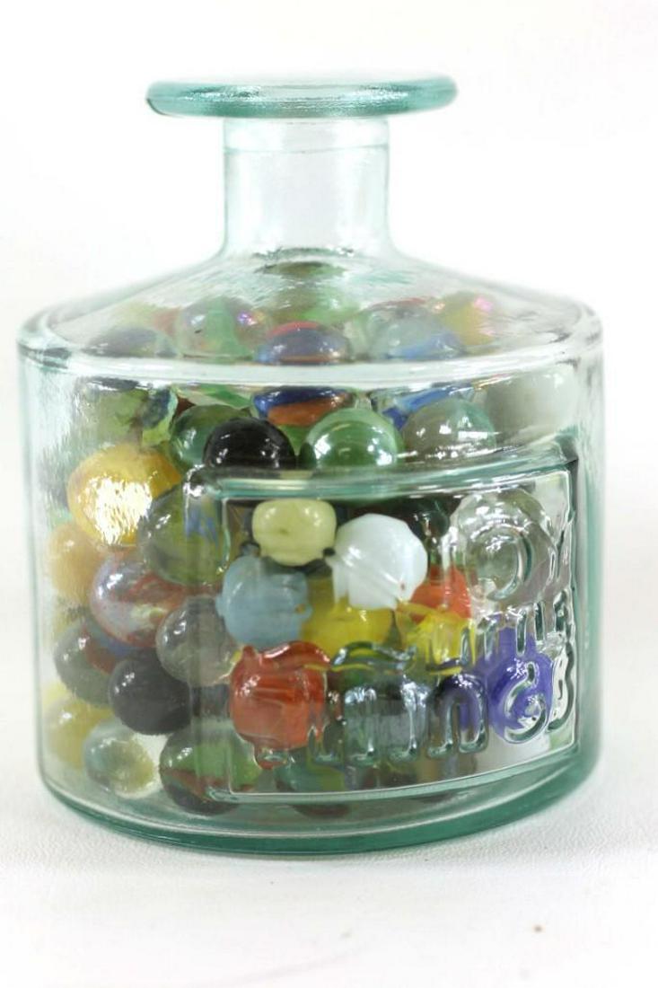Vintage Blue Glass Bottle Filled with Vintage Marbles (1 of 3)