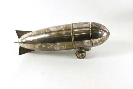 Vintage Silver Plated Zepplin Cocktail Shaker: Mid century silver plate zepplin or rocket ship drink mixer or cocktail shaker