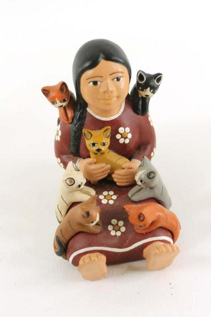 Peruvian Folk Art Pottery Story Teller Woman with Cats: Peruvian Folk Art Pottery Story Teller Woman with Cats Figurine