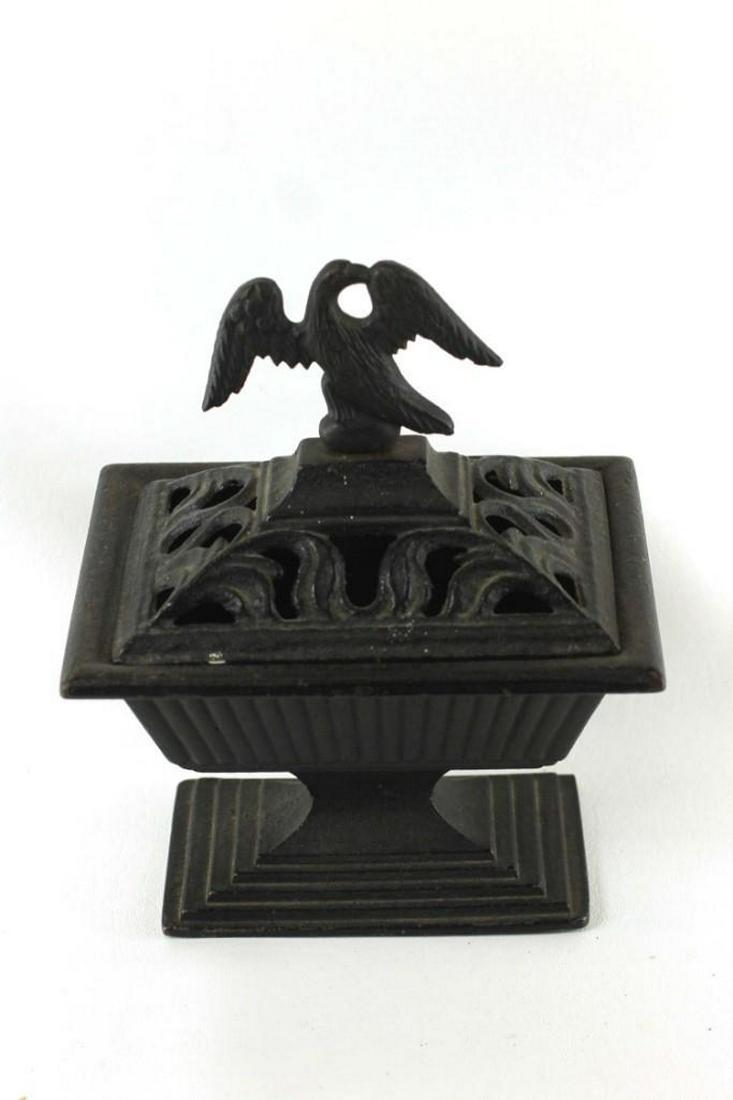 Cast Iron Footed Vase with Lid and Eagle: Cast Iron Footed Vase with Lid and Eagle