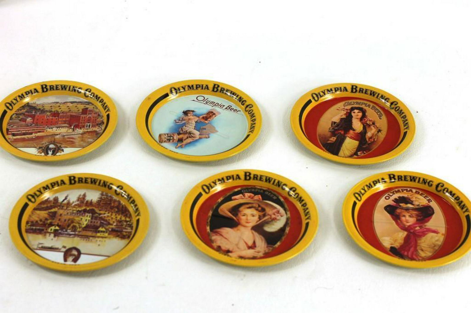 Lot of 6 Vintage Olympia Brewing Company Metal Coasters: Lot of 6 Vintage Olympia Brewing Company Metal Coasters