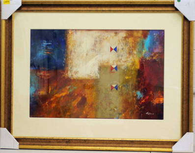 Pietro Adamo, Mixed Media, Untitled: Framed and matted mixed media abstract art by Pietro Adamo, not examine out of frame