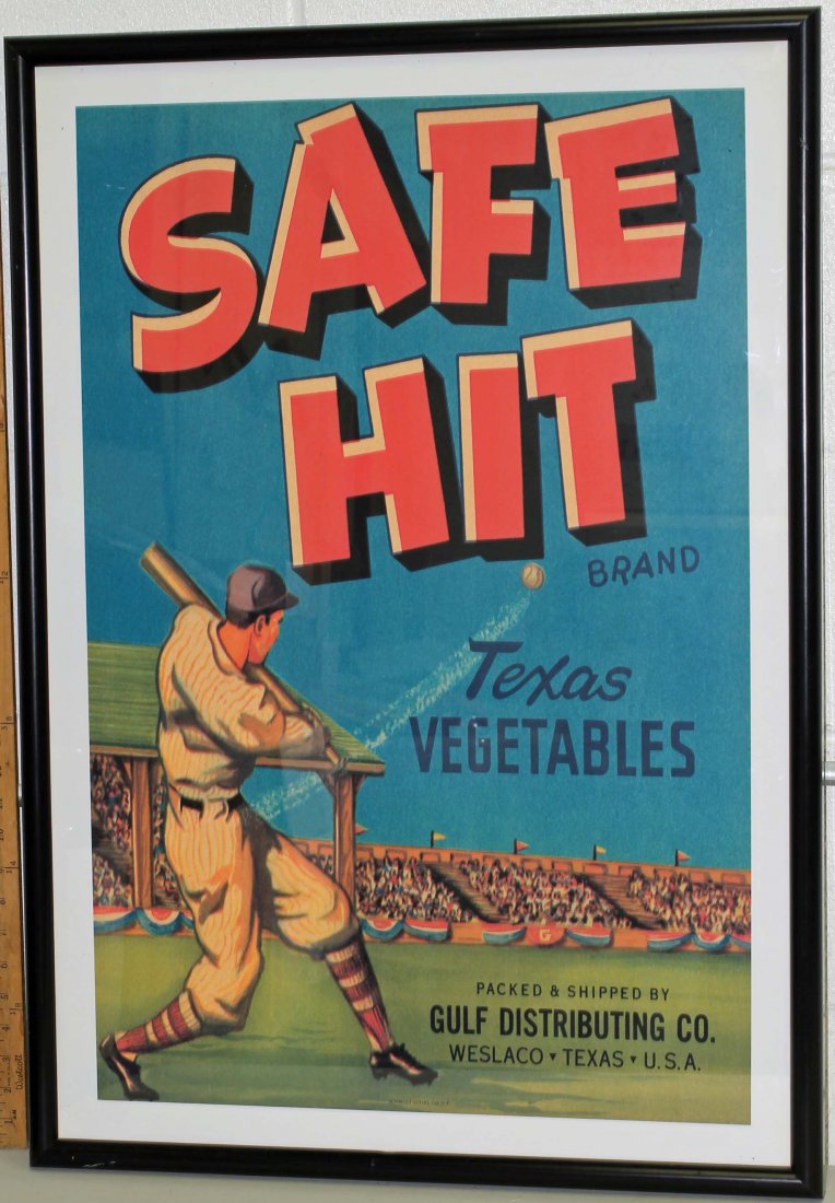 Safe Hit Texas Vegetables Baseball Poster Framed (1 of 4)