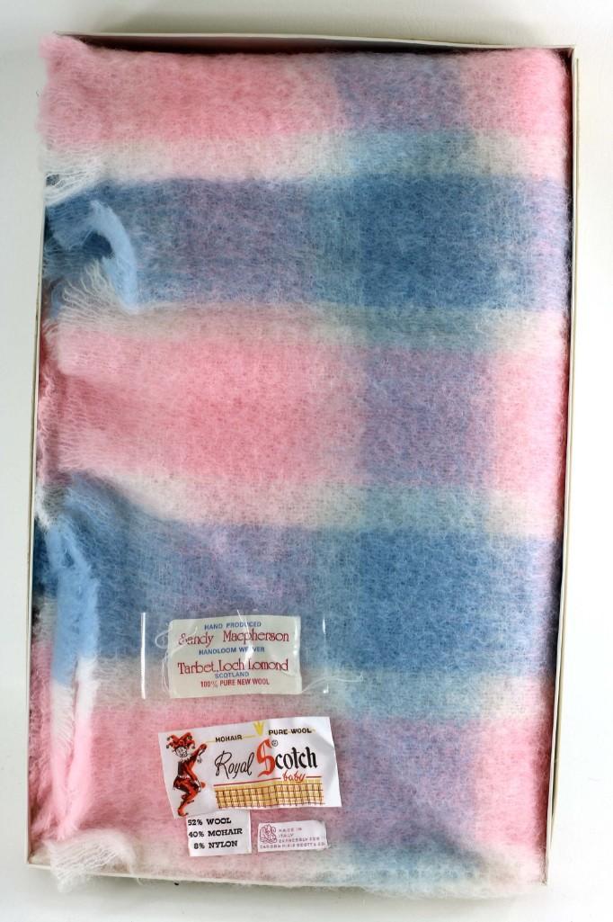 Pink and Blue Wool and Mohair Blanket New in Box (1 of 1)