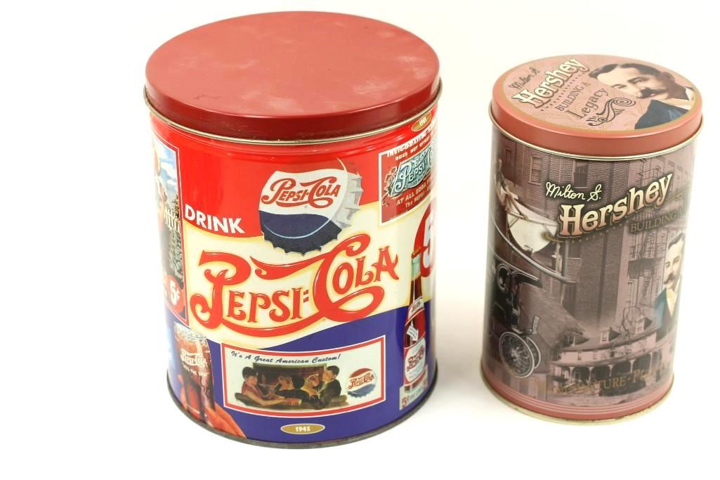 2 Tins, Pepsi Cola and Hershey's: 2 Tins, Pepsi Cola and Hershey's