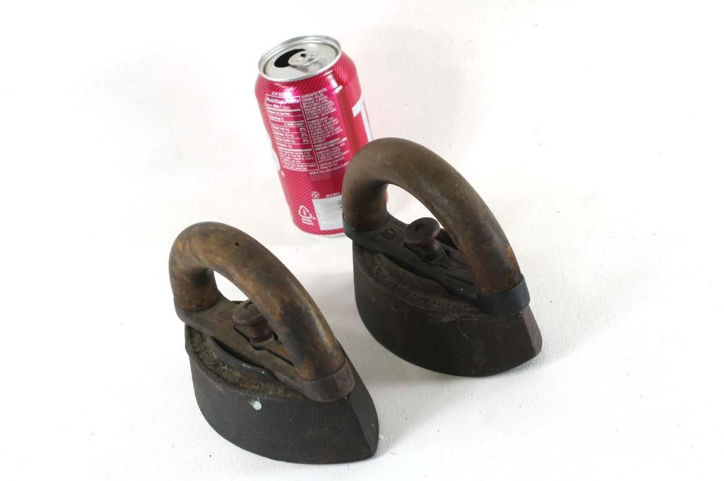 Lot of 2 Sad Irons with Wood Handles (1 of 2)