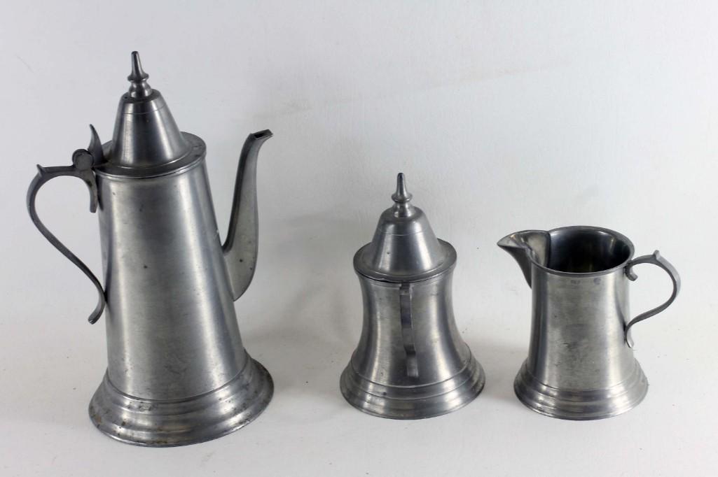 Vintage Pewter Coffee Pot or Teapot and Creamer and (1 of 5)