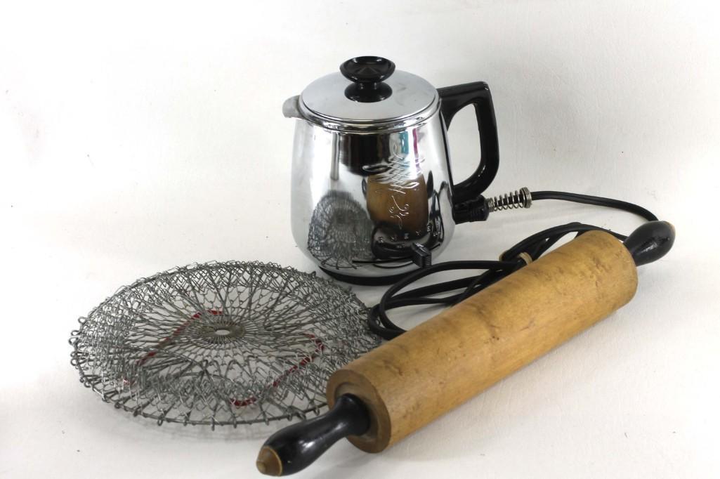 Vintage Kitchen Lot incl Electric Coffee Pot , Rolling (1 of 3)