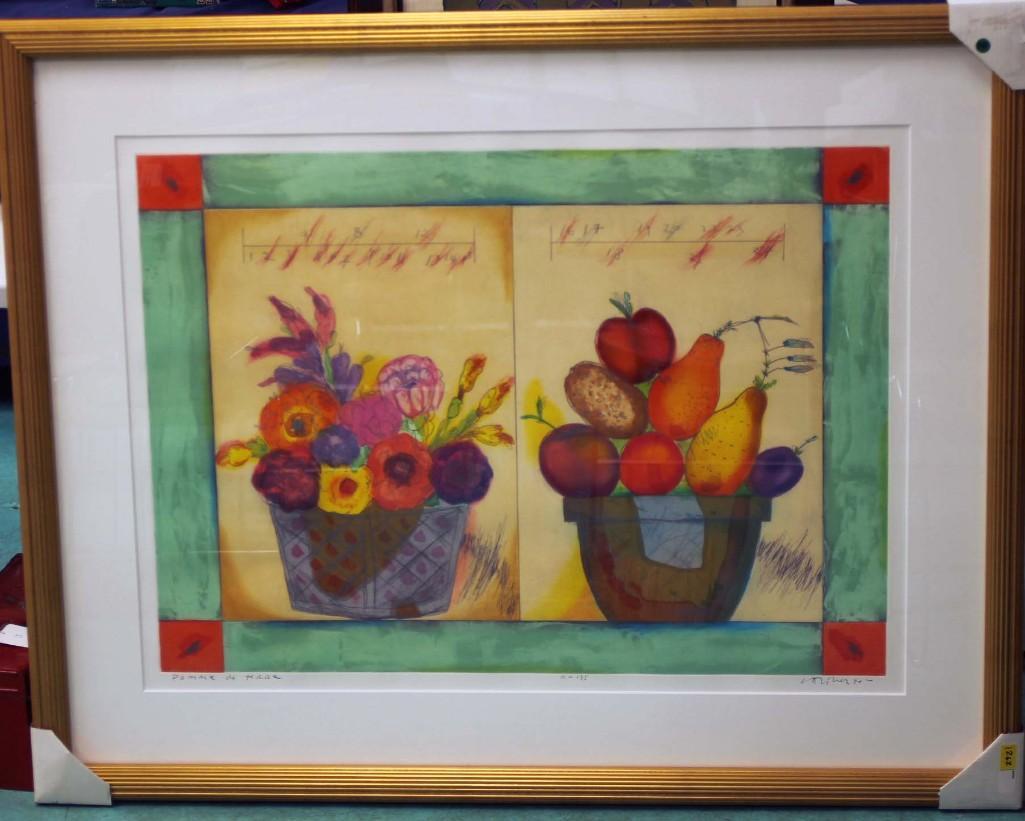 La Librette: Pomme De Terre Print Numbered 11/135: La Librette fine art print titled "Pomme de Terre" . Numbered 11/135 . Framed and matted depiction of fruit and floral still life