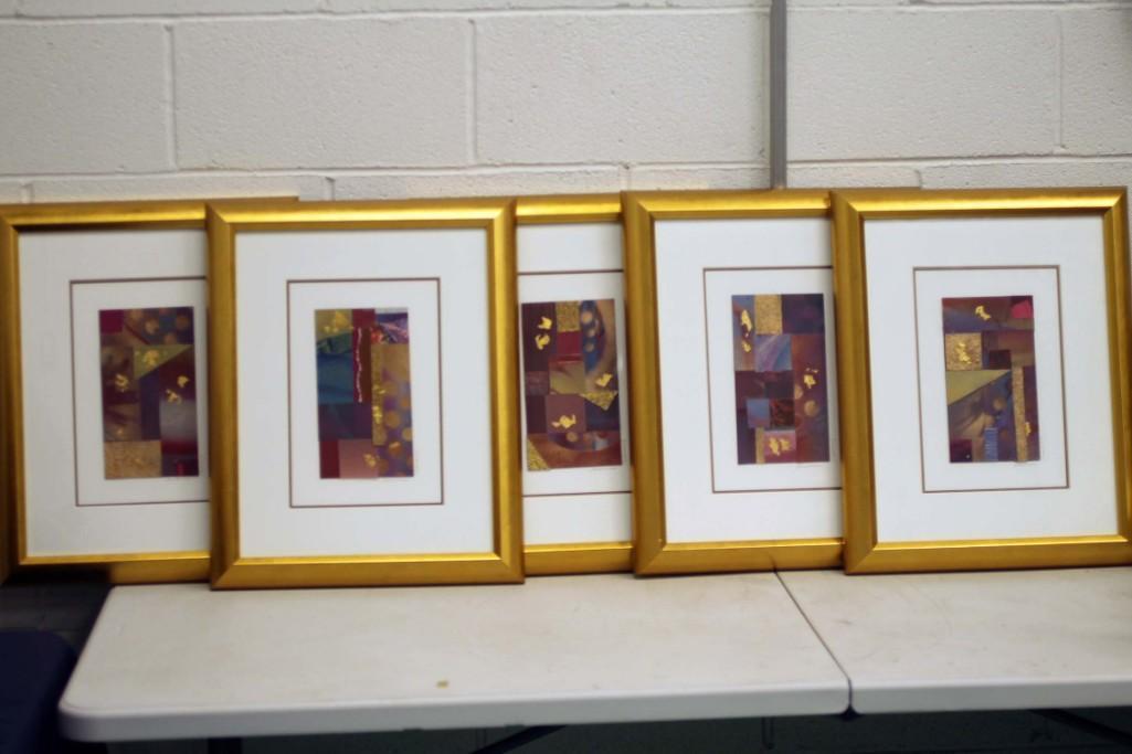 Isaacs: Set of 5 Gold Leaf Mixed Media Collages (1 of 8)