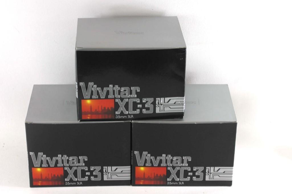 Lot of 3 Vivitar XC-3 35mm SLR Cameras New Old Stock: Lot of 3 Vivitar XC-3 35mm SLR/50mm f1.7VMC Cameras NOS