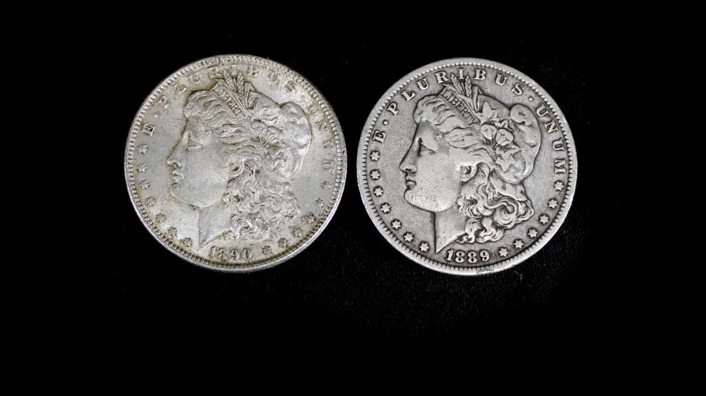 1889-O and 1890-P Morgan Silver Dollars (1 of 2)