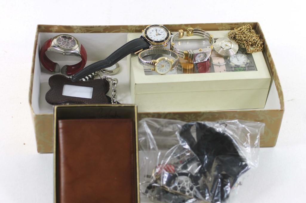 Lot of Watches, a Leather Wallet, Key Chains, etc (1 of 1)