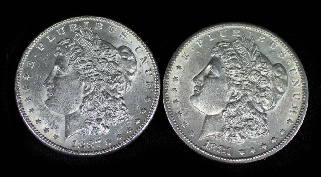 1881-S and 1887-P Morgan Silver Dollars (1 of 2)