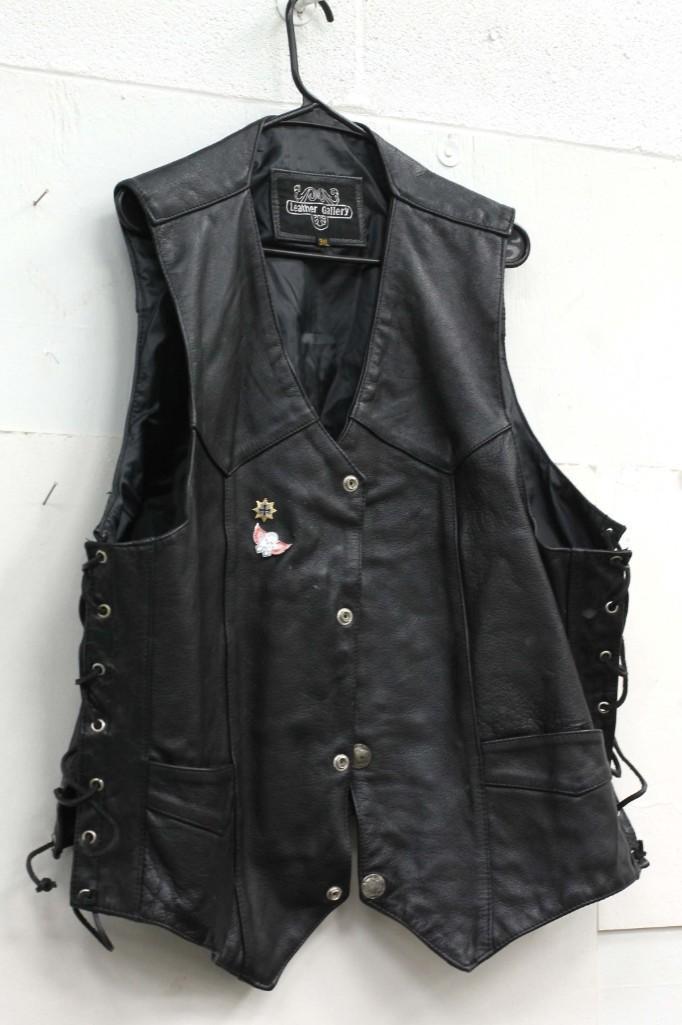 Black Leather Biker Vest Size 3XL: Black leather motorcycle vest , Leather Gallery Size 3XL