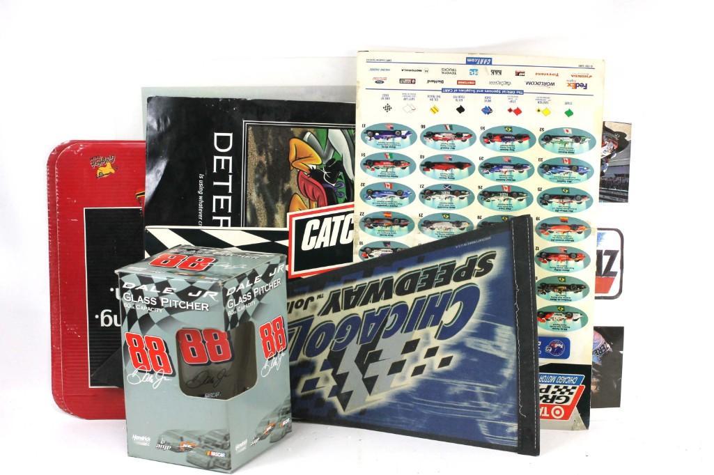 Lot of Racing and Nascar Memorabilia: Lot of Race Car and Nascar Memorabilia . Includes a Dale Earnhardt Jr Glass Pitcher