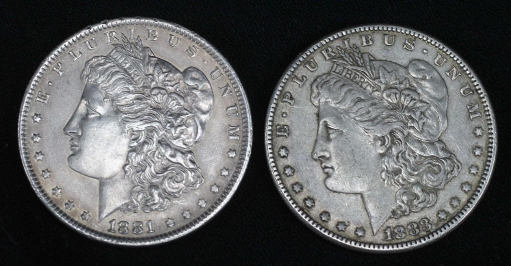 1881-P Morgan Silver Dollar and an 1883-P Morgan Silver (1 of 2)