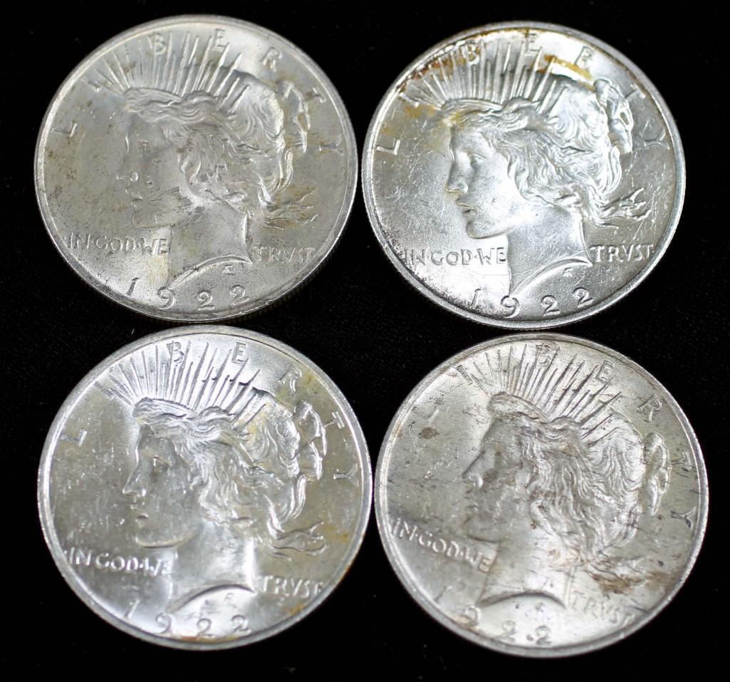 Lot of 4 Silver Peace Dollars All 1922-P (1 of 2)