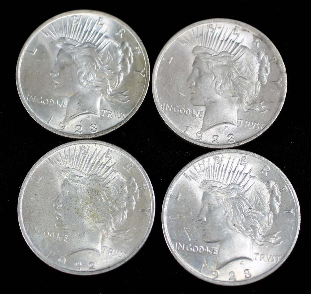 Lot of 4 Silver Peace Dollars incl Three 1923 and One (1 of 2)