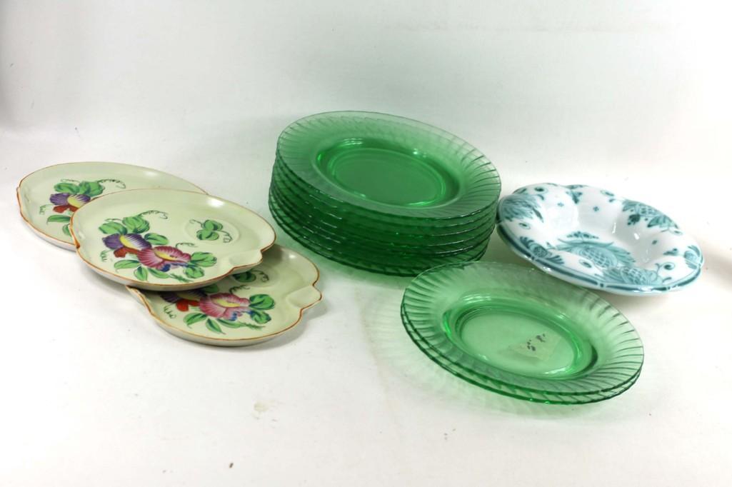 Lot of Green Depression Glass Plates and China (1 of 4)