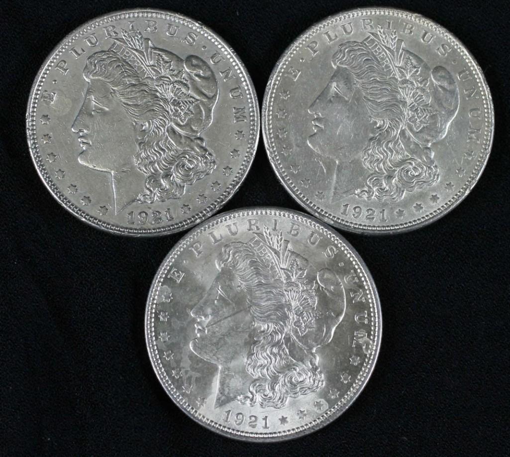 Lot of 3 Nice 1921-P Morgan Silver Dollars (1 of 2)