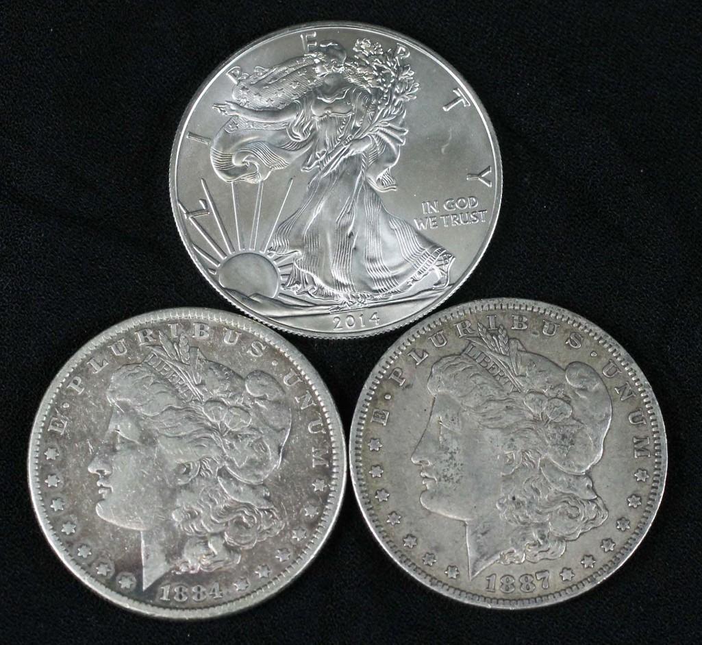 Lot of 3 Silver Coins incl 1884-P Morgan Dollar, 1887-O (1 of 2)