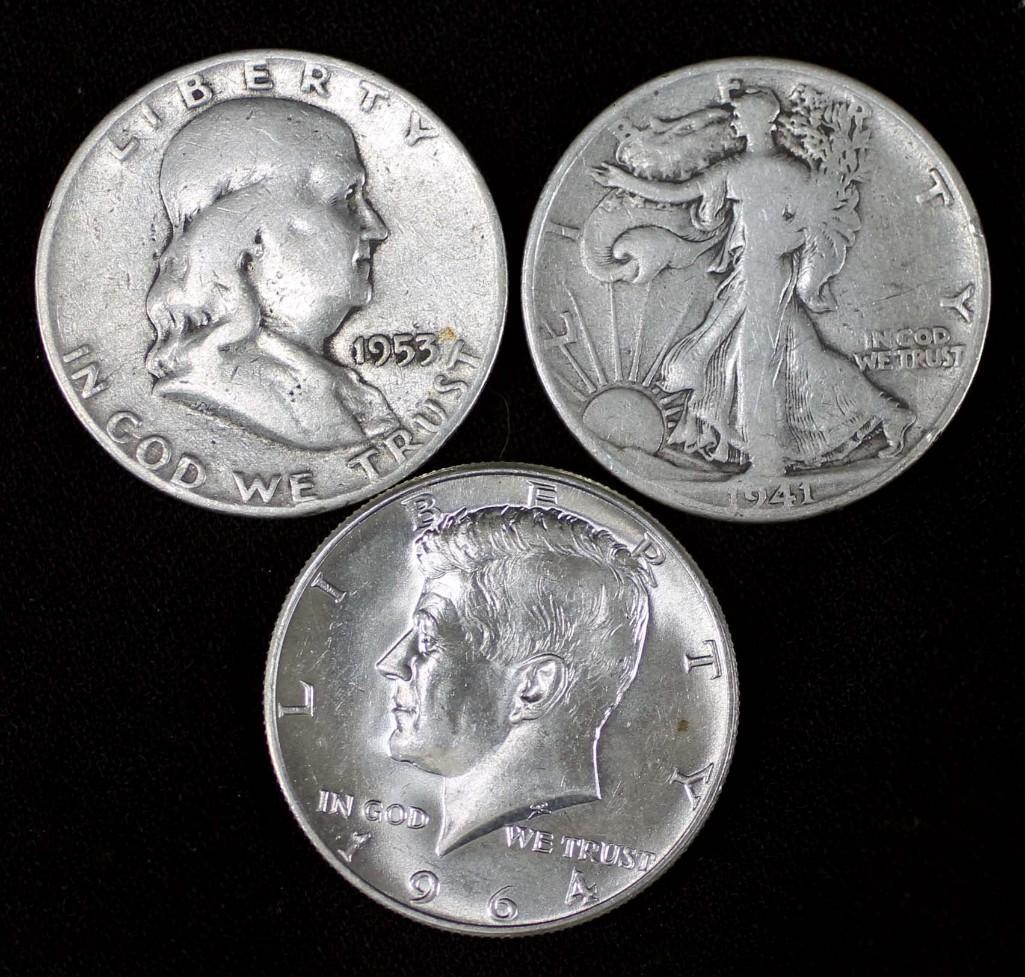Lot of 3 Silver Half Dollars (1 of 2)