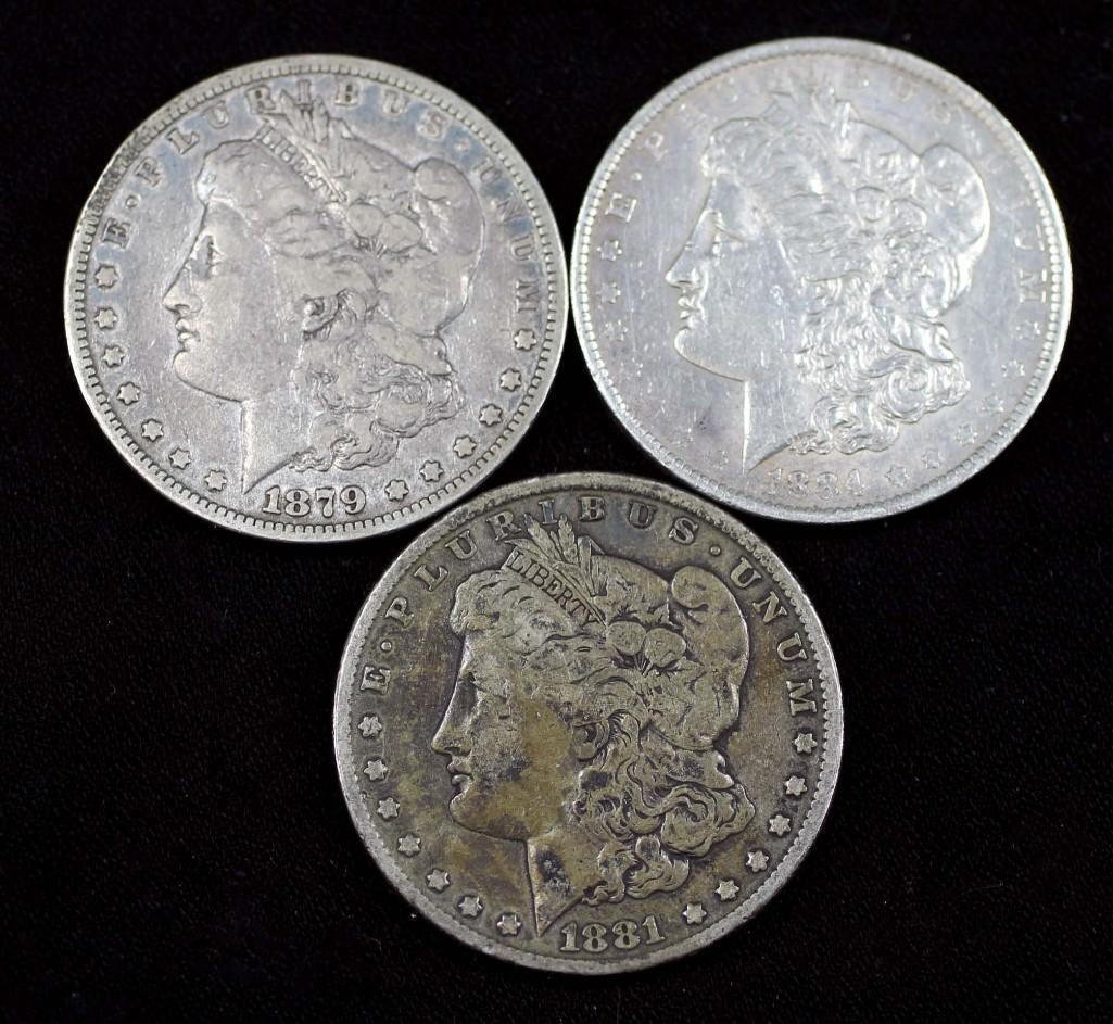 Lot of 3 Silver Dollars incl 1879-S Morgan Dollar, (1 of 2)