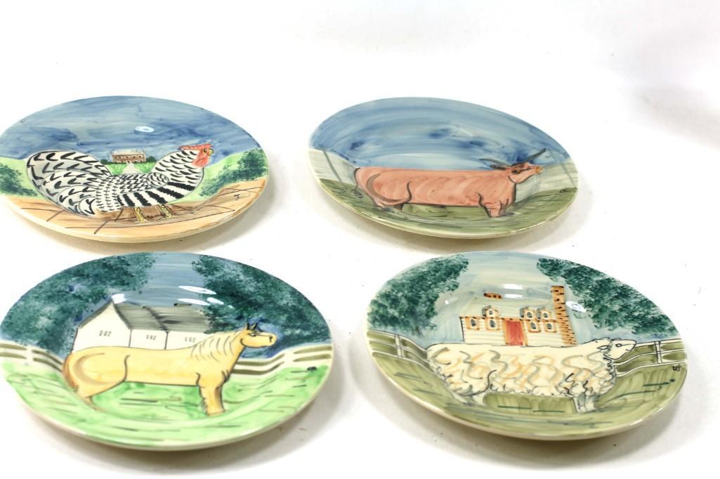 Set of 4 Hand Painted Plates with Farm Animals Colonial (1 of 6)